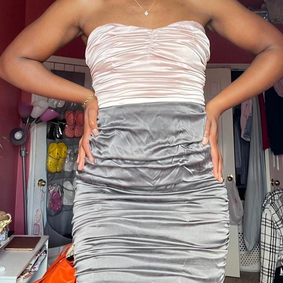 peach and brown sorority formal dress - Picture 4 of 4